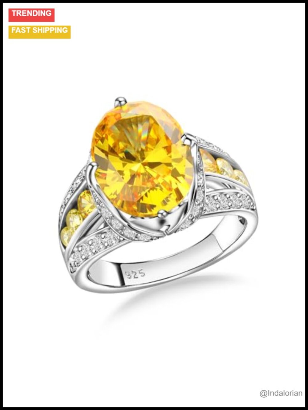 Sterling Silver Oval Engagement Ring 925 Silver Plated Statement